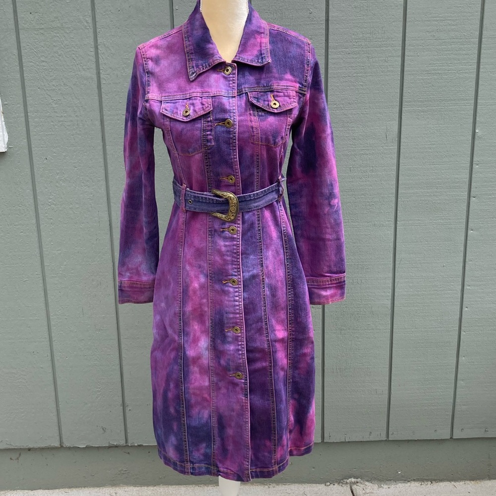 Dyed vintage denim long jean jacket - Picture 5 of 16